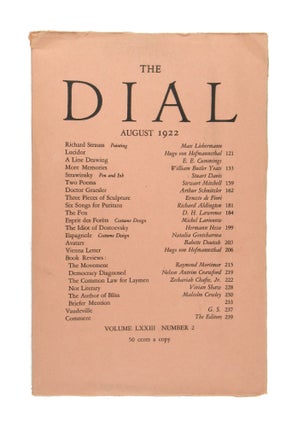 Item #10951 The Dial, August 1922, Volume LXXIII, Number 2 [containing More Memories by Yeats]....