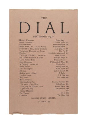Item #10954 The Dial, September 1922, Volume LXXIII, Number 3 [containing More Memories by...