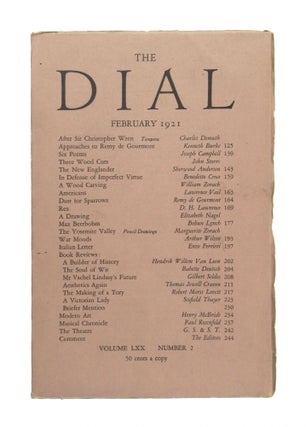 Item #10958 The Dial, February 1921, Volume LXX, Number 2. Sherwood Anderson, Scofield Thayer,...