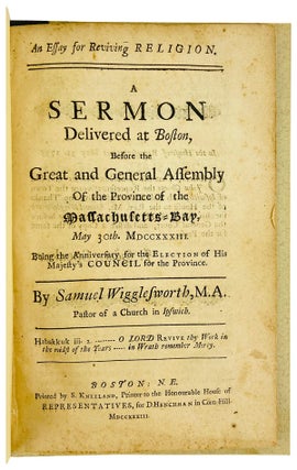 Item #25364 An Essay for Reviving Religion. A sermon delivered at Boston, before the Great and...