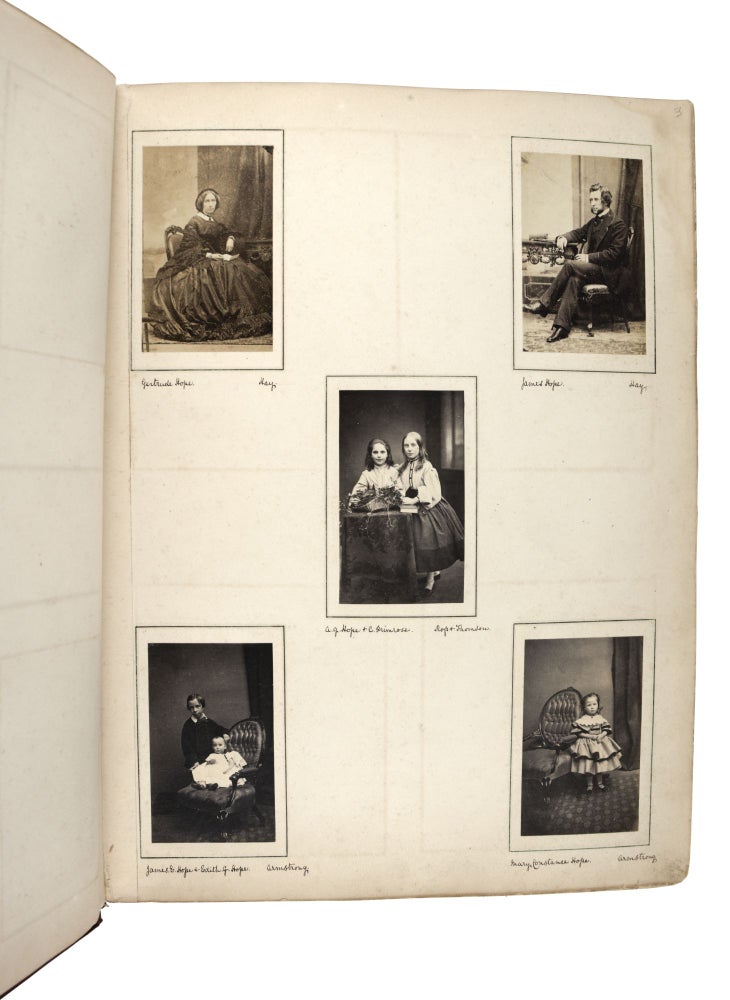 Item #26134 Original Photo Album of Three Hundred and Ninety-Eight Albumen Cartes de Visite. Photography, Andre Adolphe Disderi Luigi Caldesi, John Edwin Mayall, Hope Family.