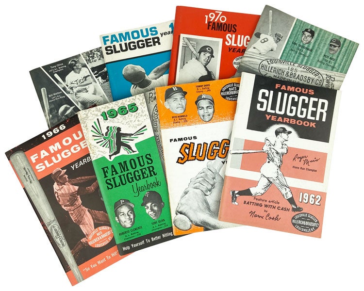 Item #26504 Famous Slugger Year Book 1962, 1963, 1965, 1966, 1969, 1970, 1971, and 1972 [Eight issues]. Hillerich, Bradsby Co, Ted Williams Norm Cash, Harmon Killebrew, Bradsby Co., contribs.