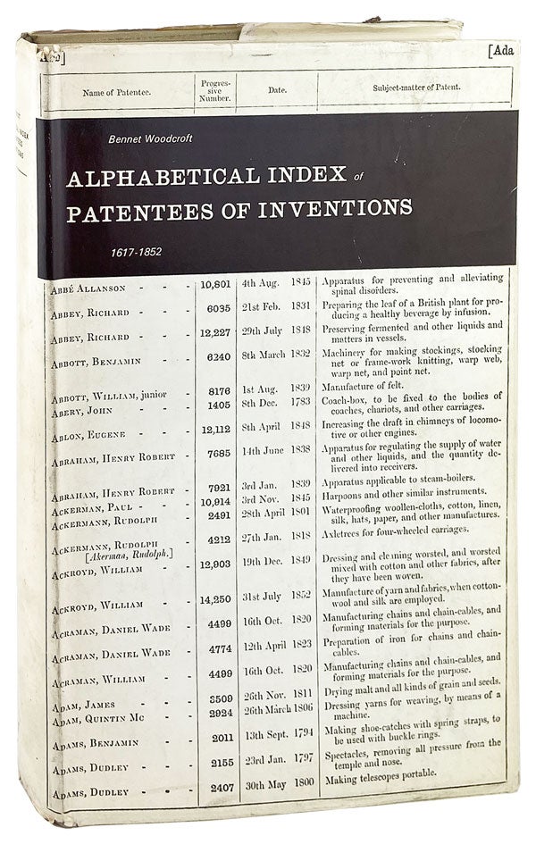 Item #26564 Alphabetical Index of Patentees of Inventions. Bennet Woodcroft.