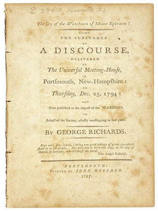 Item #26877 The Cry of the Watchmen of Mount Ephraim! Being the substance of a discourse,...