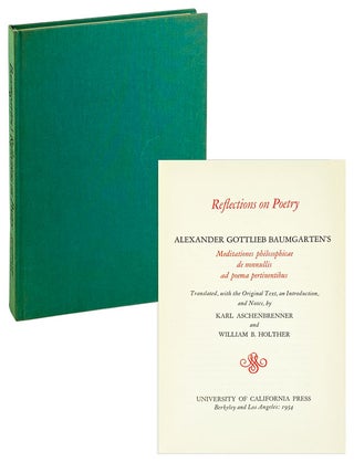 Item #27241 Reflections on Poetry: Alexander Gottlieb Baumgarten's Meditationes philosophicae de...