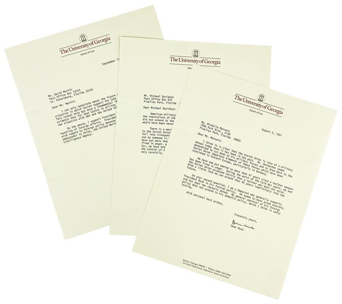 Item #28058 Three Typed Letters Signed from Rusk on Cuba, the Soviet Union, Iraq, and George H.W. Bush. Dean Rusk.