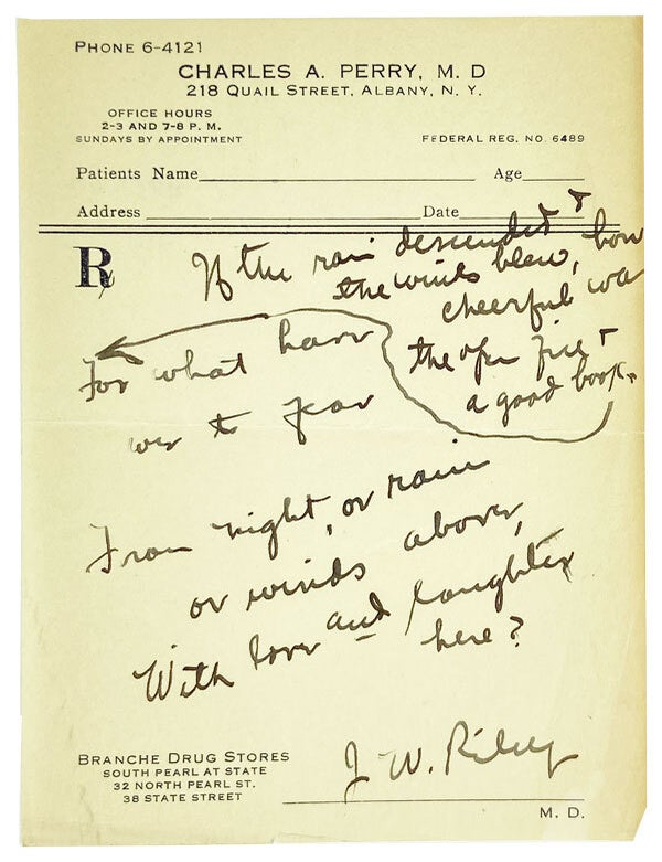 Item #28527 Manuscript Draft of the Poem "The Light of Love". James Whitcomb Riley.