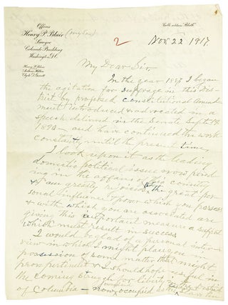 Item #28640 Two-page ALS from former Senator Henry W. Blair to Washington Times Editor Arthur...