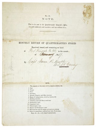 Item #28755 Monthly Return of Quartermaster's Stores. New Mexico, Captain James R. Kemble, U S....