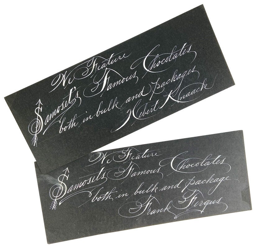 Two Calligraphic Display Cards for Samoset's Chocolates | Samoset's ...