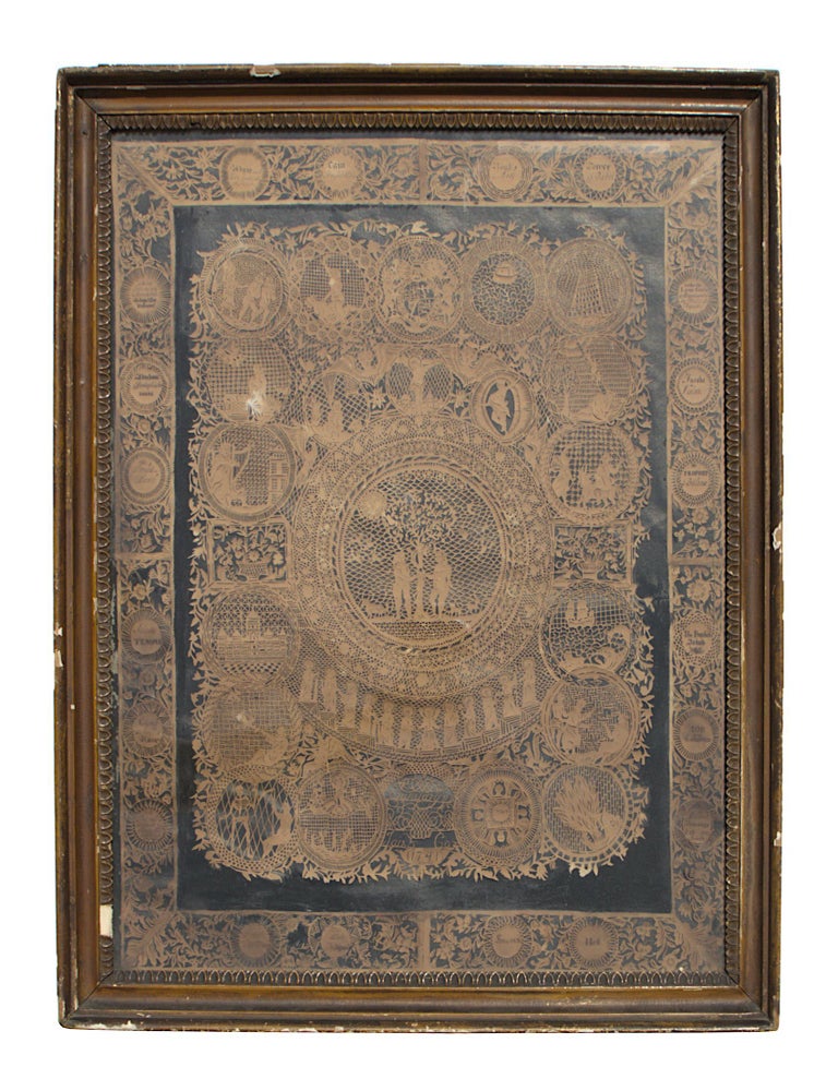 Item #31833 "Scherenschnitte" depicting scenes from the Old Testament. Scherenschnitte, James Cox, Folk Art, Bible.