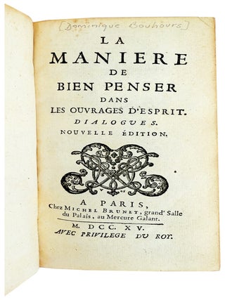 La Maniere de Bien Penser dans les ouvrages d'esprit. Dialogues