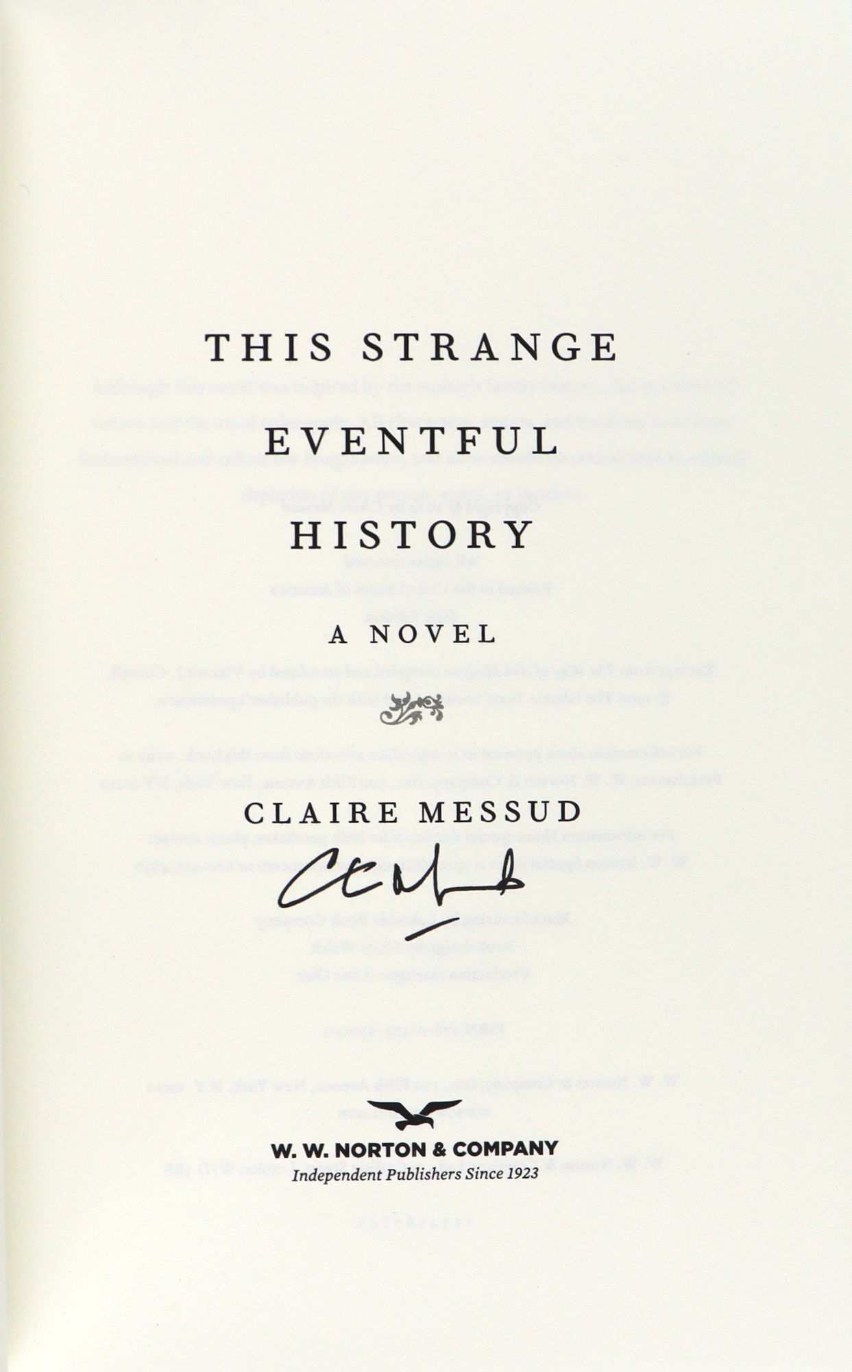 This Strange Eventful History Signed | Claire Messud