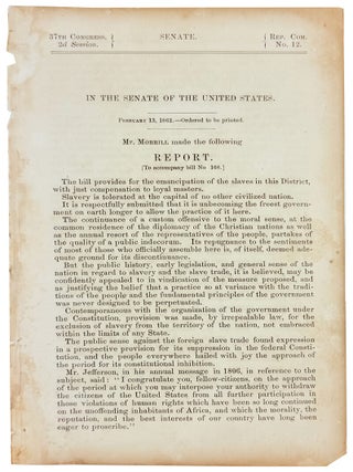 Item #32722 In the Senate of the United States. February 13, 1862. -- Ordered to be printed. Mr....