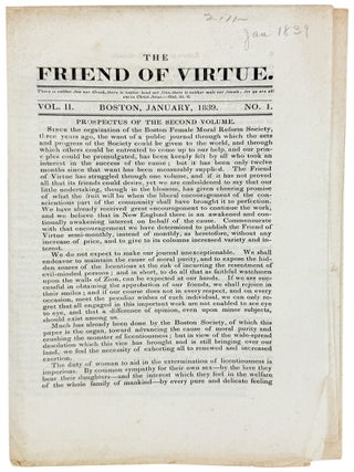 Item #33043 The Friend of Virtue: Vol. II, No. 1, January 1839. New England Female Moral Reform...
