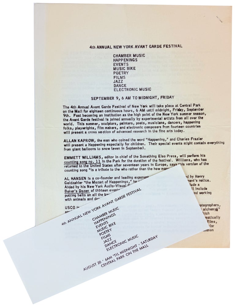 Item #43770 Program for the 4th Annual New York Avant Garde Festival with Original Handbill. Charlotte Moorman, 4th Annual New York Avant Garde Festival.
