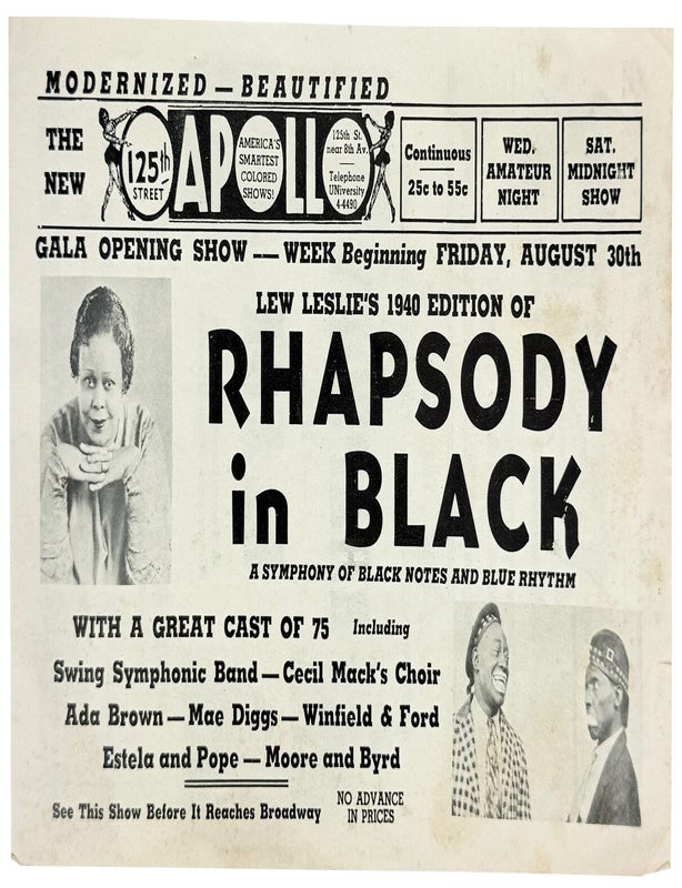 Item #46591 [Handbill] Lew Leslie's 1940 Edition of Rhapsody in Black. 125th Street Apollo.
