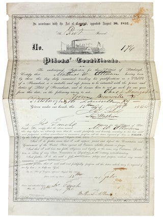 Item #46661 Steamboat Pilots' License Certificate [Pictorial Broadside Accomplished in...