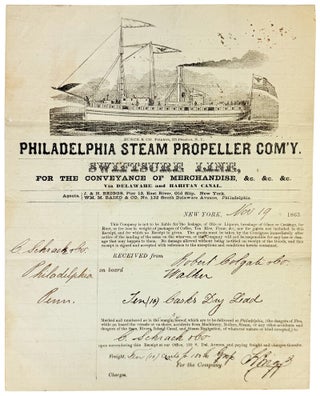 Item #46671 Pictorial Receipt Accomplished in Manuscript. Philadelphia Steam Propeller Com'y