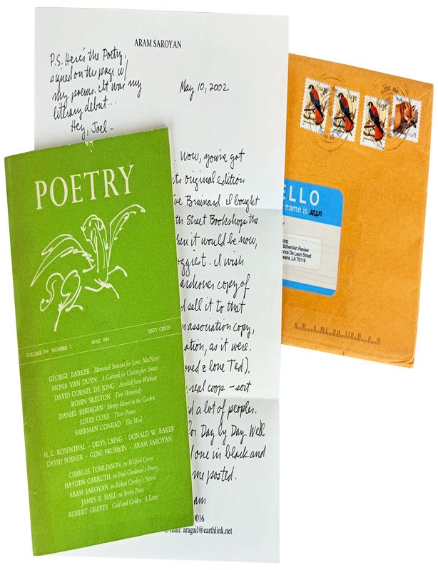Item #46691 Poetry, Vol. 104, no. 1, April, 1964 [Signed by Saroyan with Autograph Letter Signed Laid in]. Aram Saroyan.