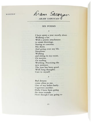 Poetry, Vol. 104, no. 1, April, 1964 [Signed by Saroyan with Autograph Letter Signed Laid in]