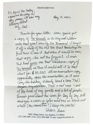 Poetry, Vol. 104, no. 1, April, 1964 [Signed by Saroyan with Autograph Letter Signed Laid in]