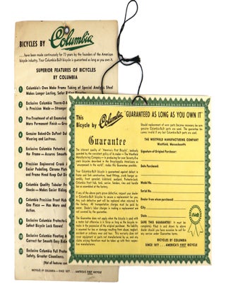 Item #46727 Two Columbia Bicycle Purchase Guarantees. Columbia Bicycles, Westfield Manufacturing...