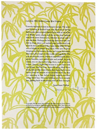 Item #46775 Late July, 1963, Shelter County, West Virginia [Signed Broadside]. Jayne Anne Phillips
