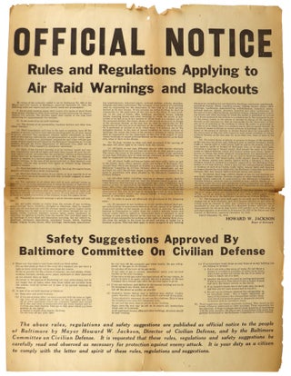 Item #47029 Official Notice Rules and Regulations Applying to Air Raid Warnings and Blackouts....