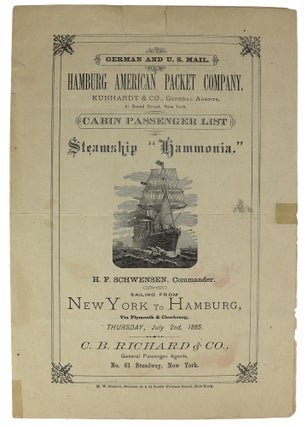 Item #47185 Cabin Passenger List for the Steamship "Hammonia" from New York to Hamburg, July 2nd,...