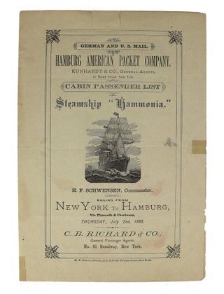 Item #47185 Cabin Passenger List for the Steamship "Hammonia" from New York to Hamburg,...