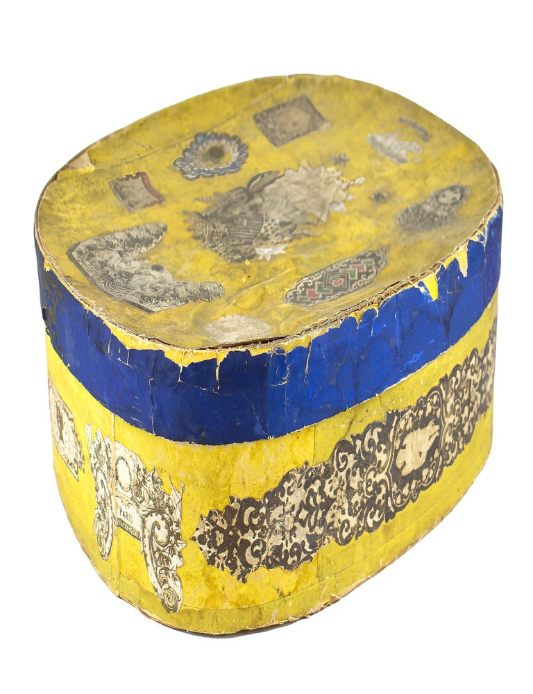 Item #47376 Original American Wallpaper and Decoupage Band Box. Decoupage.