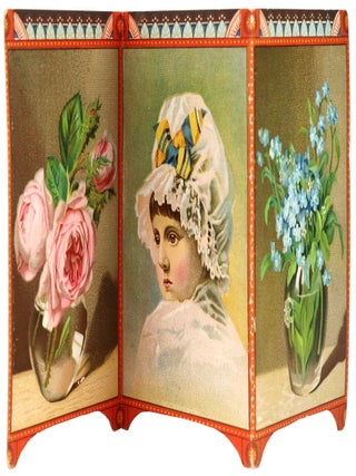 Item #47798 Floreston Cologne chromolithographed triptych trade card. Beauty – Perfume,...