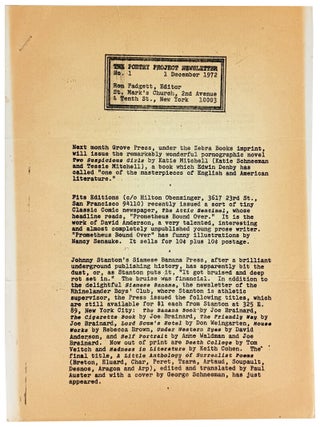 Item #47843 The Poetry Project Newsletter, No. 1, December, 1972. Ron Padgett, ed