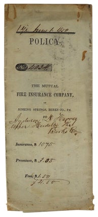 Item #48467 Fire Insurance Policy of Anderson D. Harvey with the Mutual Fire Insurance Company....