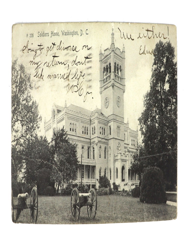 Item #48483 Postcard mentioning divorce. Edna, her beau.