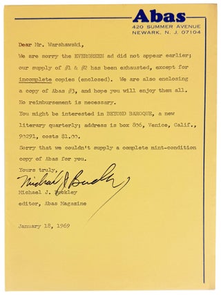 Abas Nos. 1 - 3 [With] Typed Note Signed by Buckley