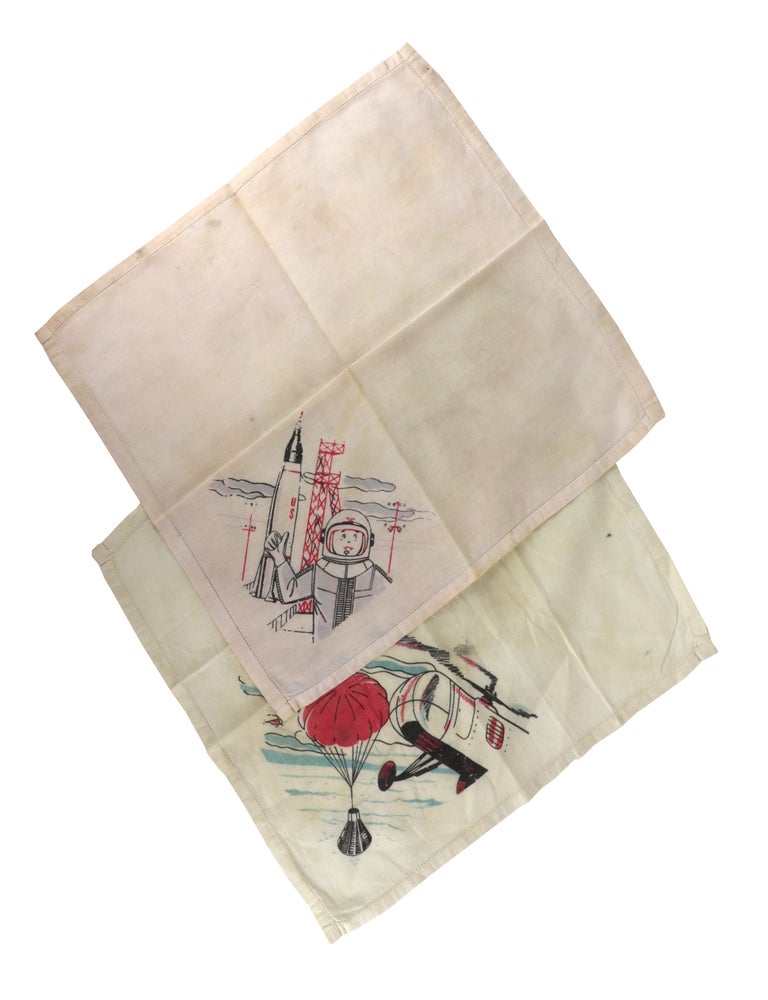 Item #48633 Two Illustrated Space Race Handkerchiefs. Novelty Handkerchiefs.