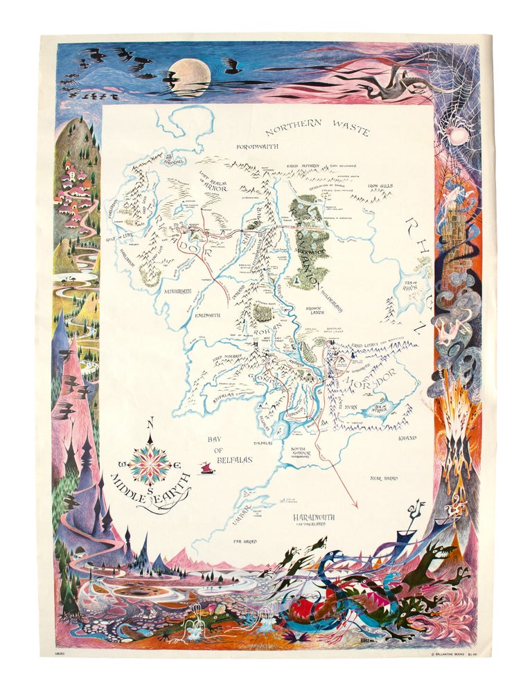 Item #48676 [Poster] A Map of Middle Earth. J R. R. Tolkien, Barbara Remington.