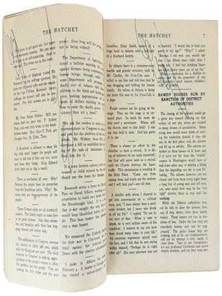 The Hatchet: The Home Defender. The Home Builder. Whole No. 20. March 1907: Vol. II, No. 8 [with] promotional palm card