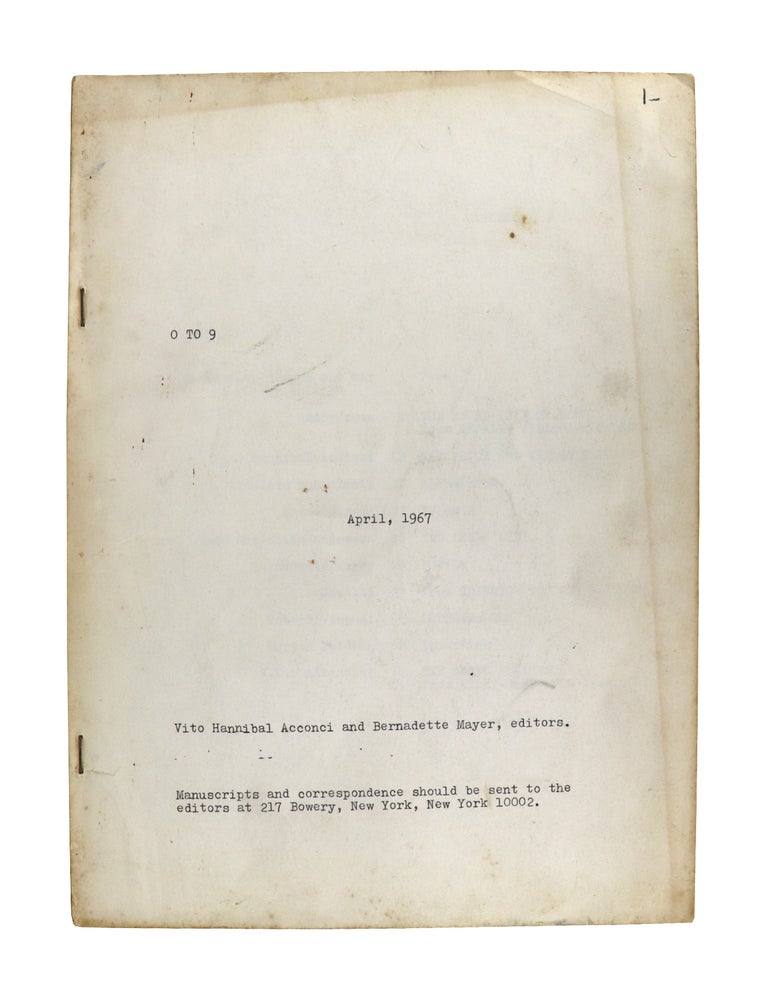 Item #49021 0 to 9, Number One, April 1967. Vito Hannibal Acconci, Bernadette Mayer, Bruce Marcus Edoardo Sanguineti, Morton Feldman, Robert Viscusi, eds.