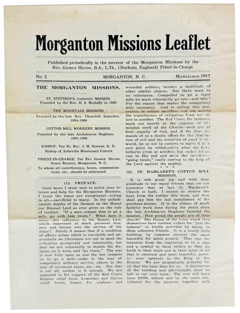 Item #49088 Morganton Missions Leaflet: No. 2, Michaelmas 1917. Reverend George Hilton.