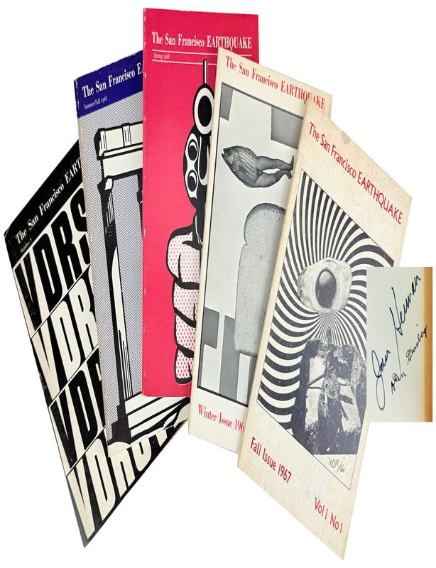 Item #49415 The San Francisco Earthquake Vol. 1, No. 1 through Number 5 [Five issues, signed by Jan Herman and Allen Ginsberg]. Gail Dusenberry Jan Jacob Herman, Claude Pelieu, Allen Ginsberg William S. Burroughs, Mary Beach, Lawrence Ferlinghetti, Robert Duncan, eds., contribs.