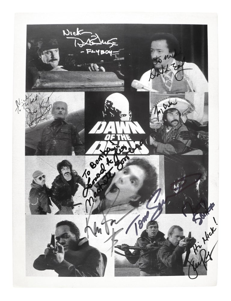 Item #49757 Dawn of the Dead promotional photo [Signed and inscribed by 8 to Nick Tallo]. George A. Romero.