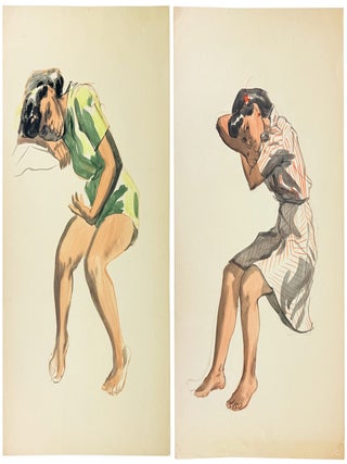 Pair of original watercolor portraits of a reclining Black woman