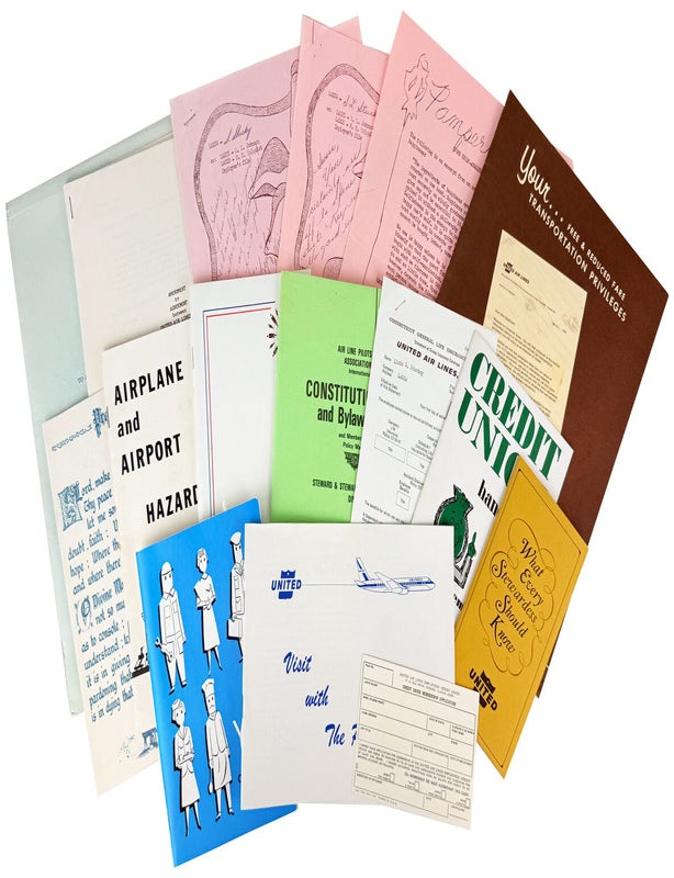 Item #50224 Collection of training material of a United Air Lines female flight attendant. United Air Lines.
