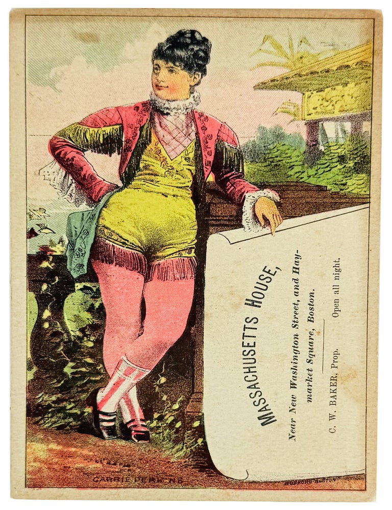 Item #50291 Trade Card for the Massachusetts House, Boston. Cabarets, Prop C W. Baker.
