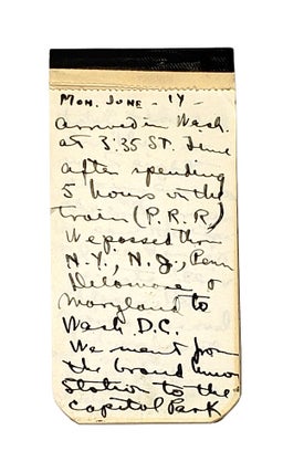 Travel Journal recounting train and bus trip from New York City to Washington, DC and Philadelphia, PA for the Sesqui-Centennial International Exposition of 1926