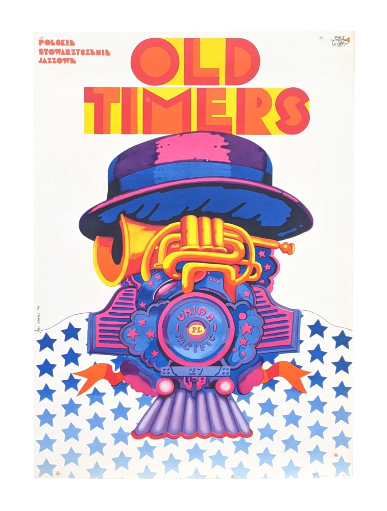 Item #6179 Polish Jazz Society “Old Timers” poster - Locomotive and trumpet hybrid. Jan Sawka.