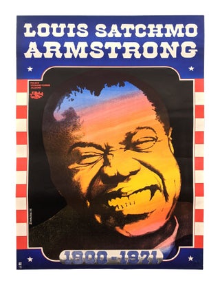 Item #6188 Publicity for Polish Jazz Society - Grinning Louis Armstrong. Zdzisław Walicki